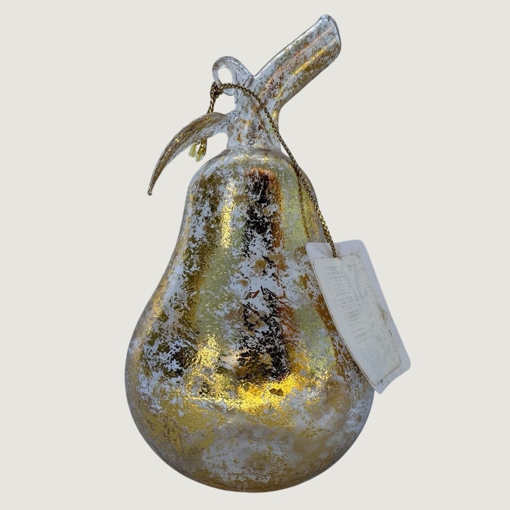 NWT Gold Glass Pear Ornament Mercury Finish Fruit Christmas Holiday Decor 5"